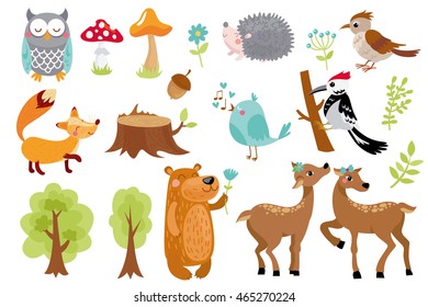 cute vector forest animals set