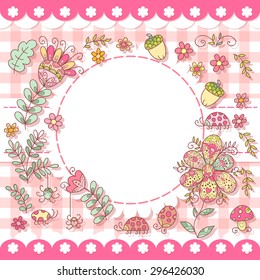 Cute vector forest photo frame. Baby shower card. Scrapbook elements. Vector sweet  illustration.