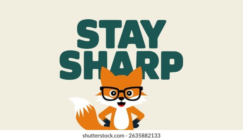 cute vector of a fox with a glasses featuring motivational quote isolated on creme background