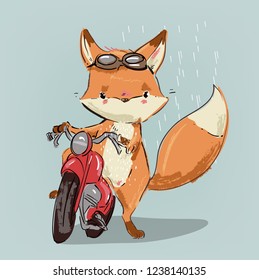 cute vector fox on motobike
