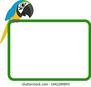 Cute Vector frame with cartoon blue-and-yellow macaw parrot
