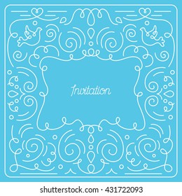 Cute vector frame in mono line trendy style. Vector illustration. Invitation, greeting card and so on