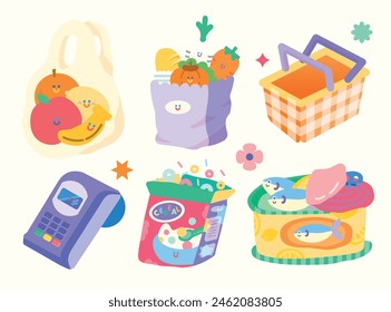 cute vector fresh supermarket stuff, grocery shopping