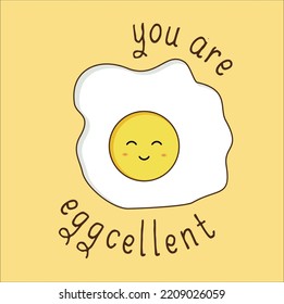 cute vector fried egg with quote Eggcellent vector design illustration line art