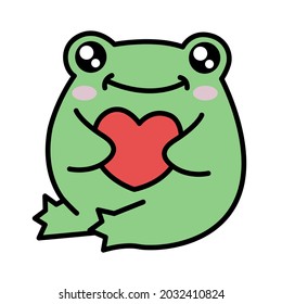 Cute vector frog with a heart. Vector sticker with a frog.