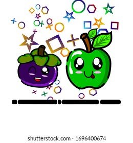 cute vector fruit cartoons, apples and mangosteen