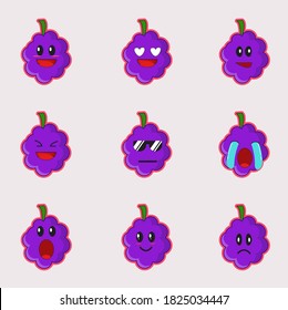 Uvas de frutas de vectores de corte Emoticonos y conjuntos de emojis