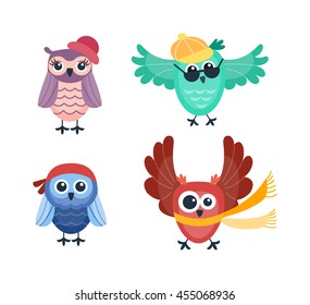 Cute vector funny cartoon owls