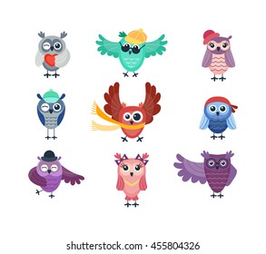 Cute vector funny cartoon owls