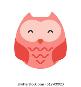 Cute vector funny cartoon pink owl. Isolated on white background. Bird character cartoon owl comic funny. Charming different owl various expression bird