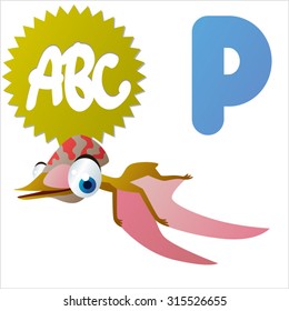 Cute vector funny comic animal ABC: Dinosaurs: P is for Pterosaur
