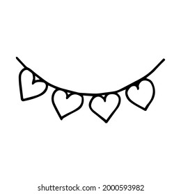 Cute vector garland in doodle style. Symbol of celebration. Hand drawn doodle illustration. Vector. Holiday decoration. Contour black and white. Garland sketch illustration for birthday party or