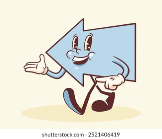 Cute Vector Geometric Arrow Character Illustration. Groovy Cartoon Cursor Shape with Funny Face Expression. Kids Style Forward Education Personage Geometry Figure Mascot Isolated
