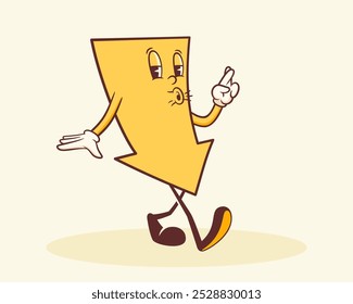 Ilustración de carácter de flecha geométrica de Vector lindo. Groovy forma de cursor de dibujos animados con expresión de cara divertida. Niños Estilo Adelante Educación Personaje Geometría Figura Mascota Aislado