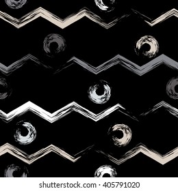 Cute vector geometric seamless pattern. Brush strokes. Hand drawn grunge texture. Abstract forms. Endless texture can be used for printing onto fabric or paper.