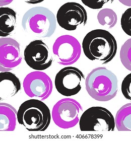Cute vector geometric seamless pattern. Brush strokes, polka dots. Hand drawn grunge texture. Abstract forms. Endless texture can be used for printing onto fabric or paper.