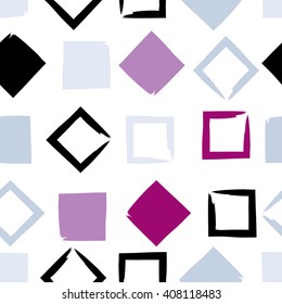 Cute vector geometric seamless pattern. Brush strokes, triangles and squares. Hand drawn grunge texture. Abstract forms. Endless texture can be used for printing onto fabric or paper.