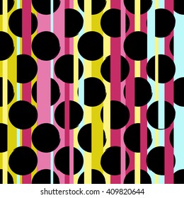 Cute vector geometric seamless pattern . Polka dots. Brush strokes. 