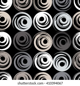 Cute vector geometric seamless pattern. Brush strokes. Polka dots. Hand drawn grunge texture. Abstract forms. Endless texture can be used for printing onto fabric or paper.