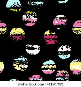 Cute vector geometric seamless pattern . Polka dots and stripes. Brush strokes. Hand drawn grunge texture. Abstract forms. Endless texture can be used for printing onto fabric or paper.