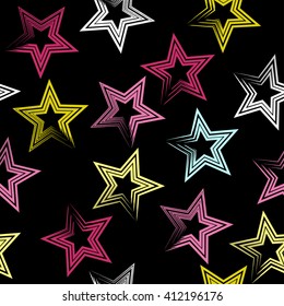 Cute vector geometric seamless pattern. Brush strokes and. Hand drawn grunge texture. Abstract forms. Endless texture can be used for printing onto fabric or paper.