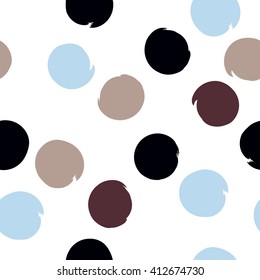 Cute vector geometric seamless pattern. Brush strokes, polka dots. Hand drawn grunge texture. Abstract forms. Endless texture can be used for printing onto fabric or paper.