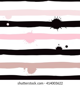 Cute vector geometric seamless pattern. Brush strokes and blots. Hand drawn grunge texture. Abstract forms. Endless texture can be used for printing onto fabric or paper.