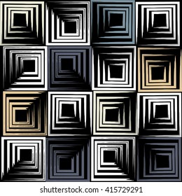 Cute vector geometric seamless pattern. Brush strokes, squares. Hand drawn grunge texture. Abstract forms. Endless texture can be used for printing onto fabric or paper.