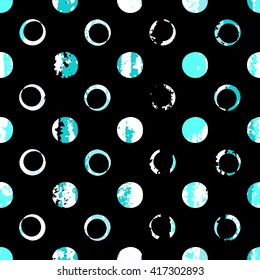 Cute vector geometric seamless pattern. Brush strokes. Polka dots and blots. Hand drawn grunge texture. Abstract forms. Endless texture can be used for printing onto fabric or paper.