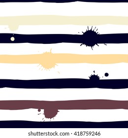 Cute vector geometric seamless pattern. Brush strokes and blots. Hand drawn grunge texture. Abstract forms. Endless texture can be used for printing onto fabric or paper.