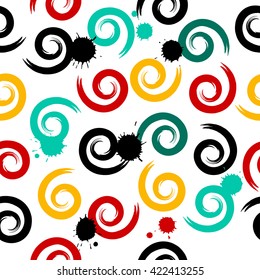 Cute vector geometric seamless pattern. Brush strokes, swirl. Hand drawn grunge texture. Abstract forms. Endless texture can be used for printing onto fabric or paper.