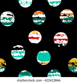 Cute vector geometric seamless pattern. Brush strokes. Polka dots and blots. Hand drawn grunge texture. Abstract forms. Endless texture can be used for printing onto fabric or paper.