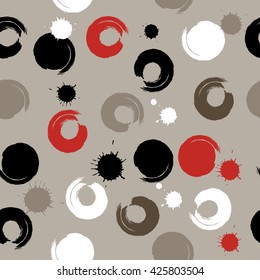 Cute vector geometric seamless pattern. Brush strokes. Polka dots and blots. Hand drawn grunge texture. Abstract forms. Endless texture can be used for printing onto fabric or paper.