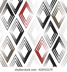 Cute vector geometric seamless pattern. Brush strokes, rhombus. Hand drawn grunge texture. Abstract forms. Endless texture can be used for printing onto fabric or paper.