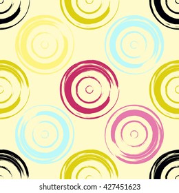 Cute vector geometric seamless pattern. Brush strokes. Polka dots and blots. Endless texture can be used for printing onto fabric or paper.