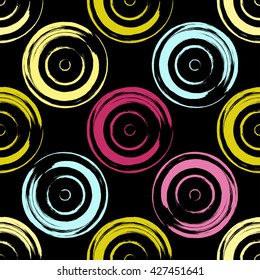 Cute vector geometric seamless pattern. Brush strokes. Polka dots and blots. Endless texture can be used for printing onto fabric or paper.