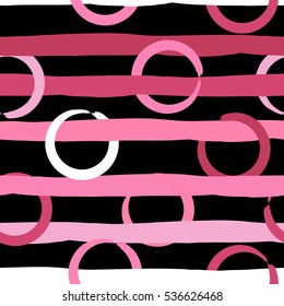 Cute vector geometric seamless pattern . Polka dots and stripes. Brush strokes. Hand drawn grunge texture. Abstract forms. Endless texture can be used for printing onto fabric or paper.