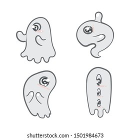 Cute vector ghosts, collection of ghosts on a white background Ghost characters, halloween decorations, halloween design set,