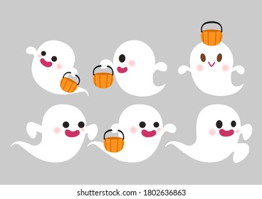 süße Vektorgrafik-Ikonen halloween Design Set kawaii-weiße Geisterkollektion auf isoliertem Hintergrund 