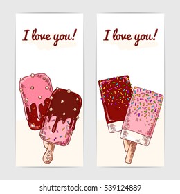Cute vector gift cards with hand drawn ice creams.