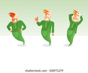 Cute vector gin character in jumpsuit and tie set 