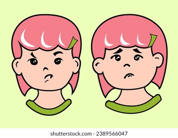 a cute vector girl with angry and sad expression. pinky girl.