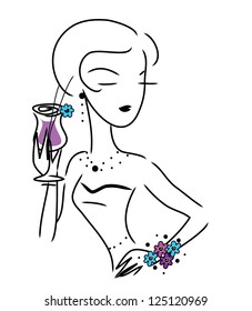 Cute vector girl with a drink