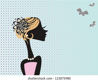Cute vector girl on the abstract background