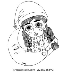 Cute vector girl or woman for children's or adult coloring. Illustration with girl or woman for page or book. Colouring people.