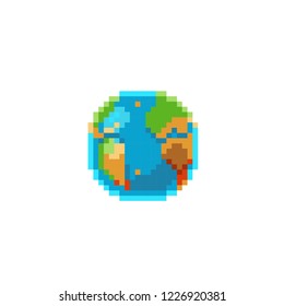 Cute vector globe. Pixel art style