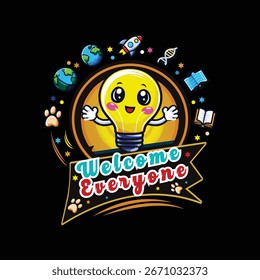 Lindo Vector bombilla brillante con diseño de ilustración de ojos
