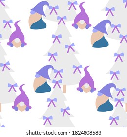 Cute vector gnomes in a Christmas decor, seamless pattern design