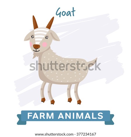 Image, Stock Photo Billy goat posing in front of two amazed goats on a meadow