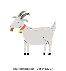 Cute vector goat. Goat in the hand drawn style. Farm animal. White isolated background. 